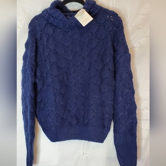 French Size Small Navy Blue Knit Turtleneck Sweater NWT - Picture 4 of 7